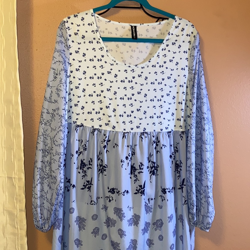 Noracora maxi dress in lavender and varying blue patterns
